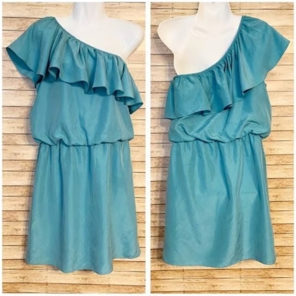 Tibi Green Asymmetrical Ruffled One Shoulder Dress